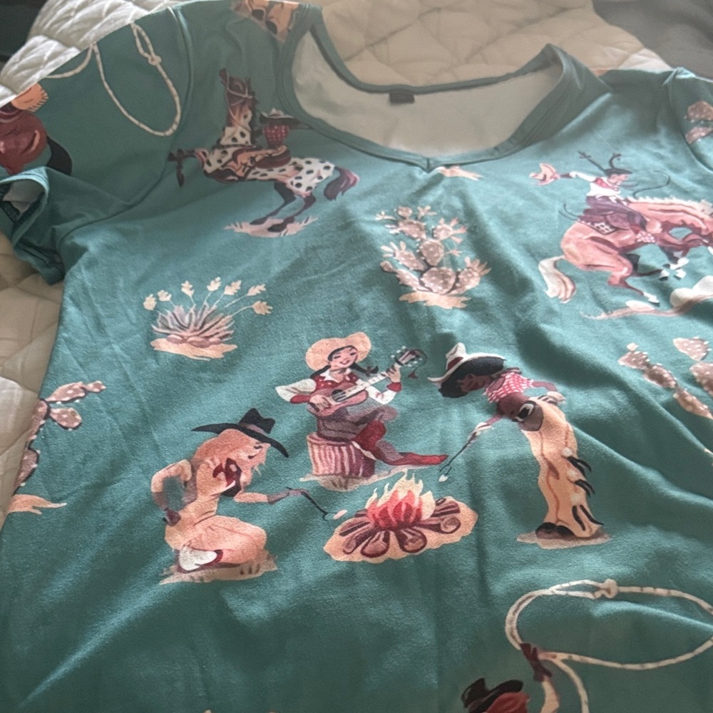 Cowgirl Print Short Sleeve Tee - Green
